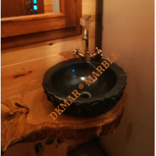 TOROS SİYAHI DIŞI PATLATMA BATARYA ÇIKIŞLI  KASE LAVABO (ALEXANDER BLACK MARBLE)