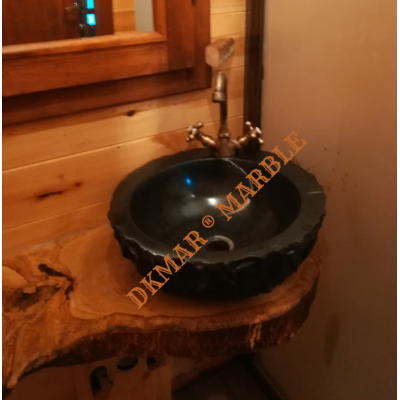 TOROS SİYAHI DIŞI PATLATMA BATARYA ÇIKIŞLI  KASE LAVABO (ALEXANDER BLACK MARBLE)