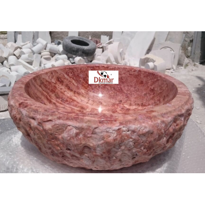 RED TRAVERTEN DIŞI PATLATMA ÇANAK LAVABO  